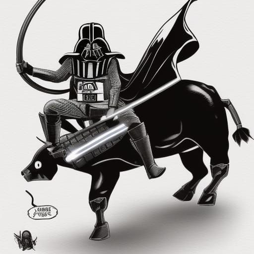 Darth Vader Rides a Bull in Anime Style