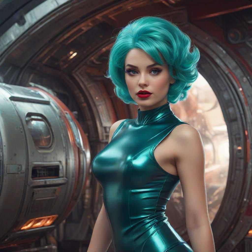 Retro Sci-Fi Pinup Girl in Space