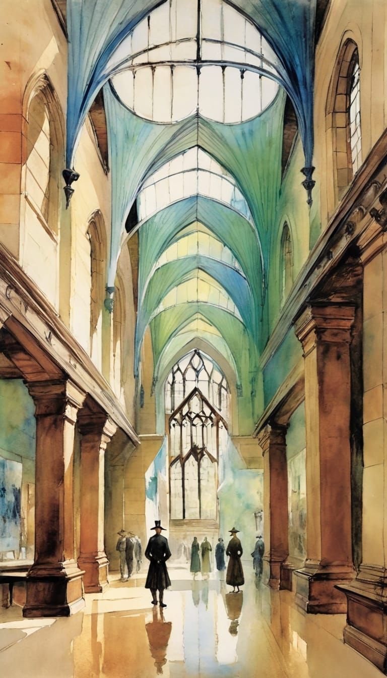 Surreal Medieval Architecture Dreamscape in Watercolor Style