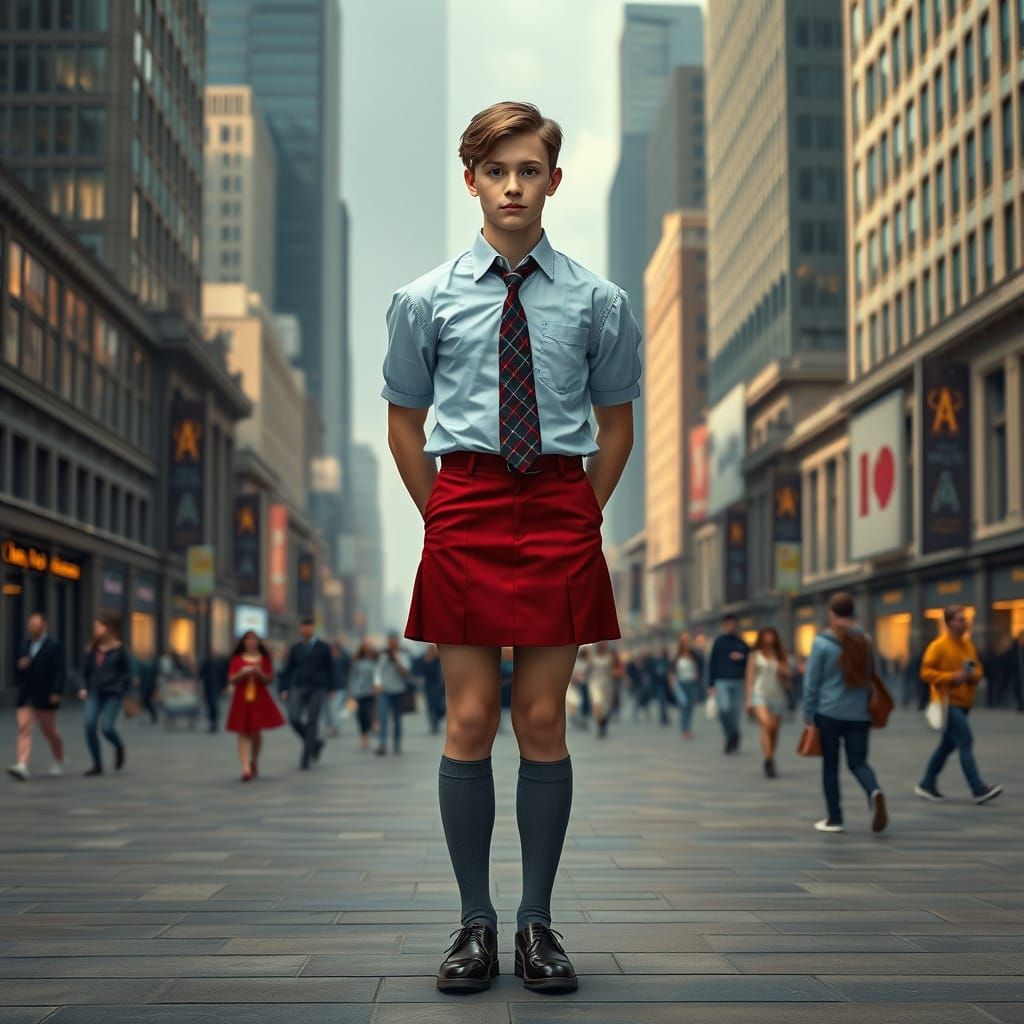 Man Crossdressing in School Uniform, Art Nouveau Style