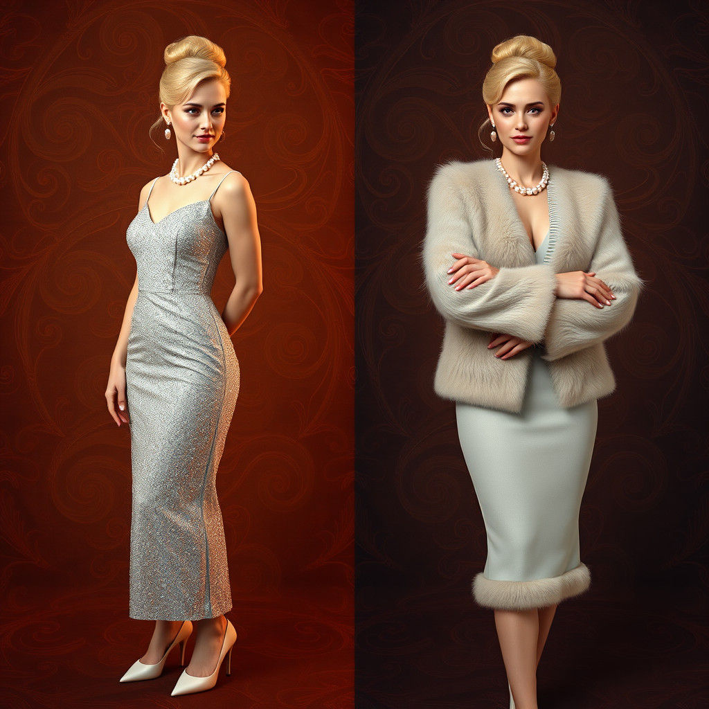 Elegant Woman in Silver Dress with Angora Cardigan