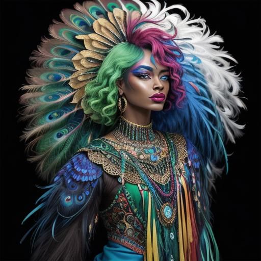 Rainbow Woman with Peacock Hair: Abstract Expressionism