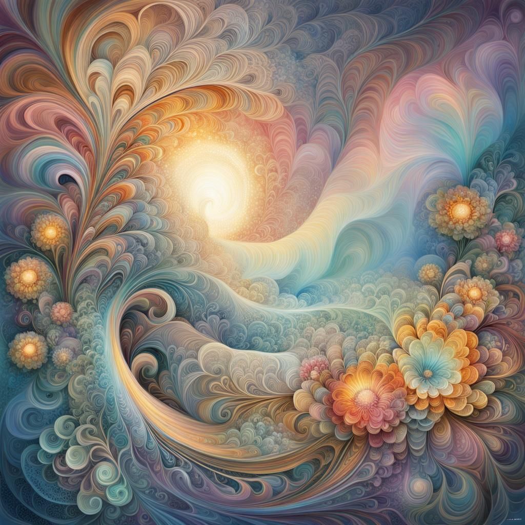Pastel Fractal Flower in Dreamy Fantasy Style