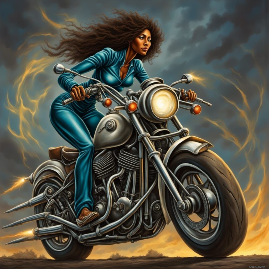 Cyborg Woman's Night Flight: Digital Cyberpunk Art