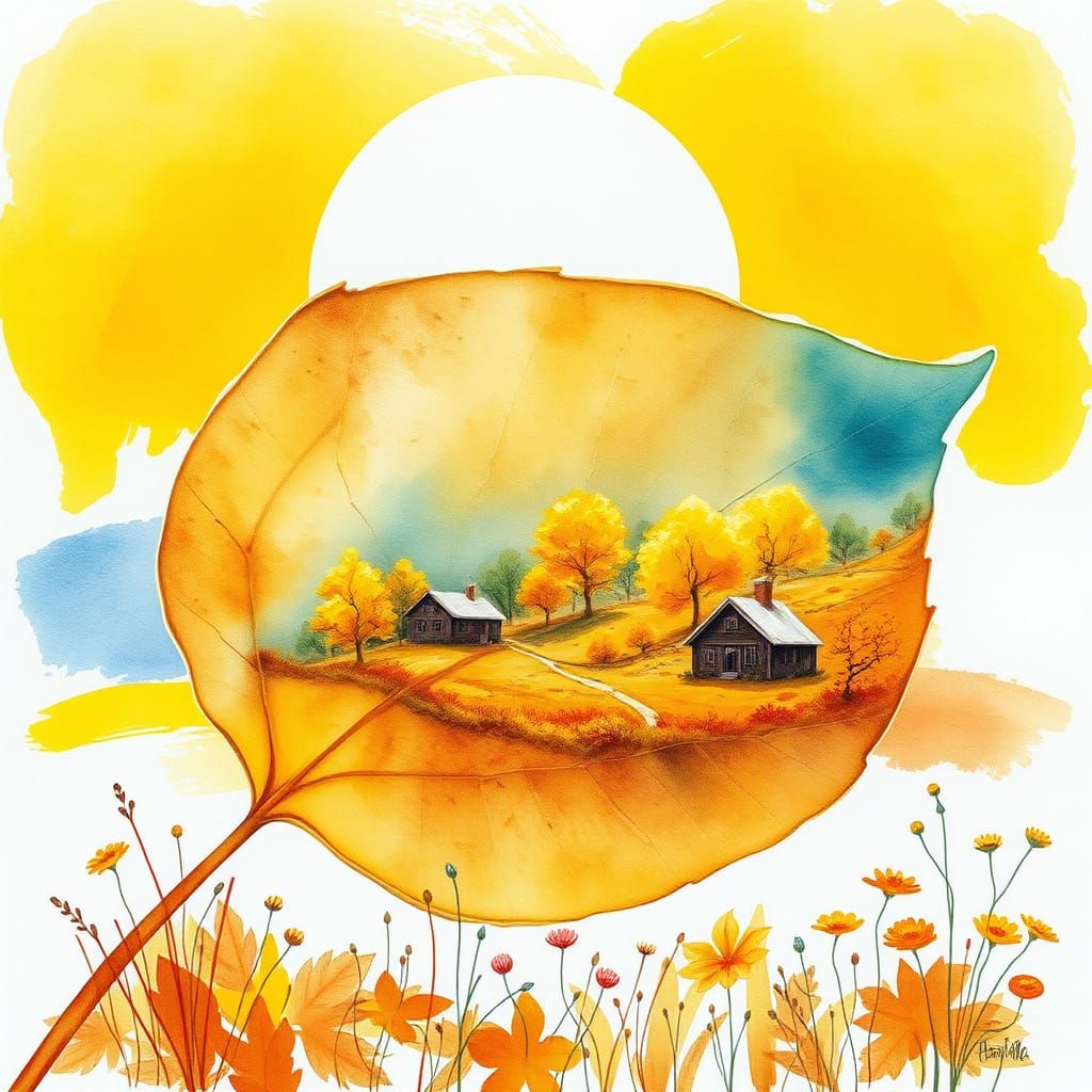 Autumn Landscape as Watercolor Painting