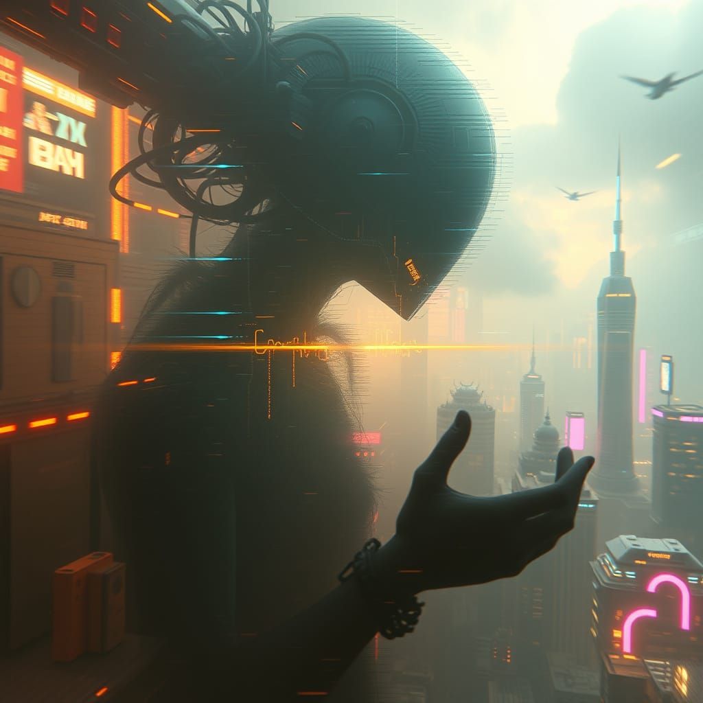 Ethereal Being in a Dreamscapes Realm with Glitch Art Distor...