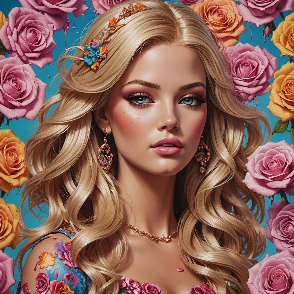 Jessica Simpson Hyperrealistic Portrait with Roses