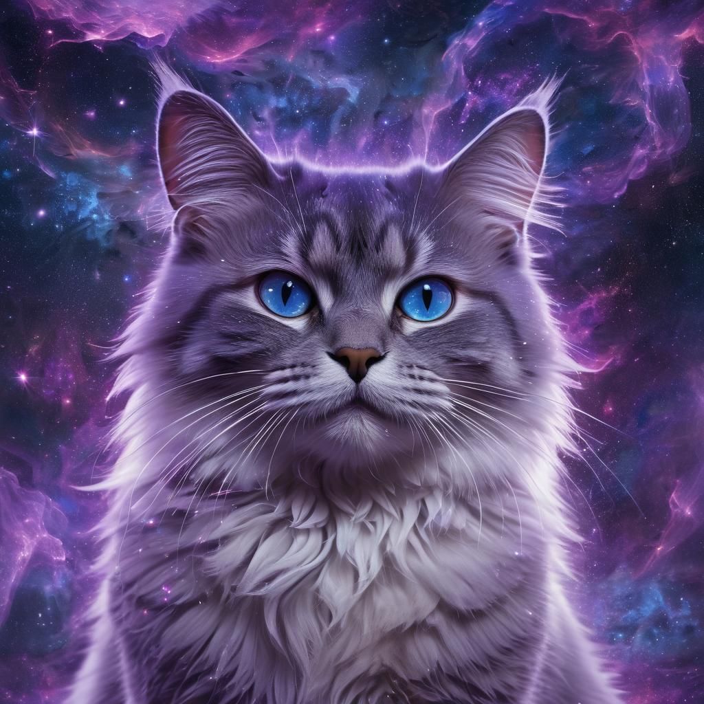 Ethereal Astral Cat in Cosmic Dreamscape
