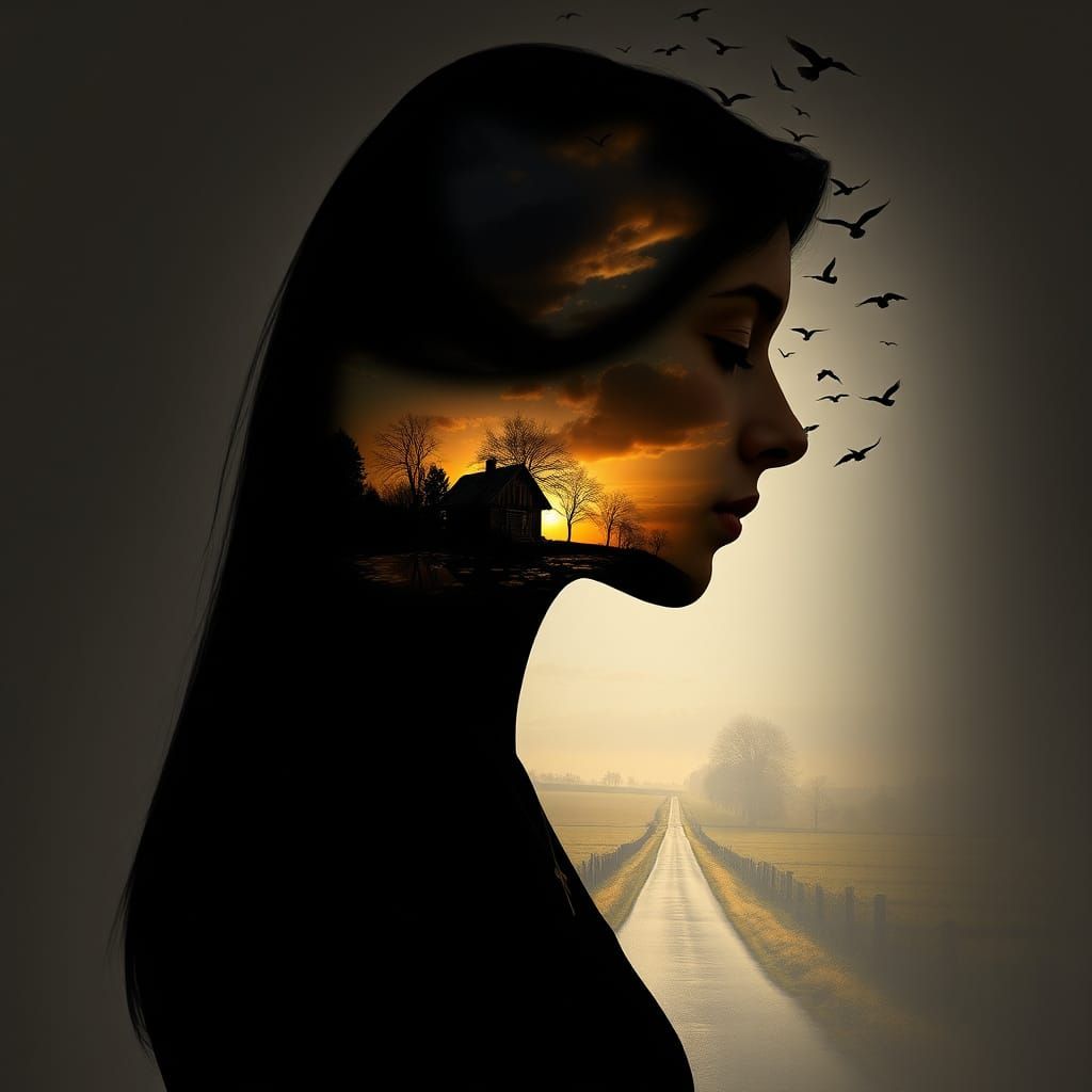 Woman's Silhouette: Rainforest & Rural Road Double Exposure