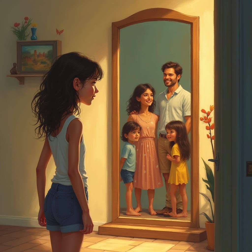 Teen Girl Sees Future Family in Mirror