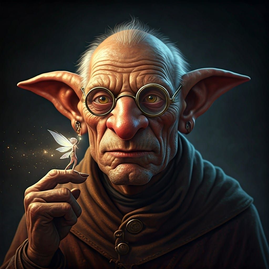 Goblin Scholar Scrutinizing Pixie: Digital Concept Art