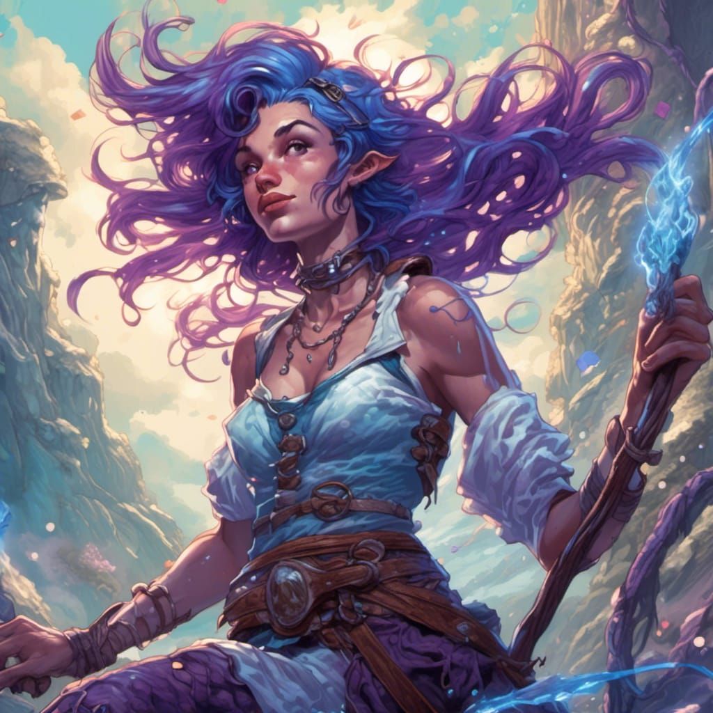Female Satyr Bard with Purple Hair, Comic Book Art