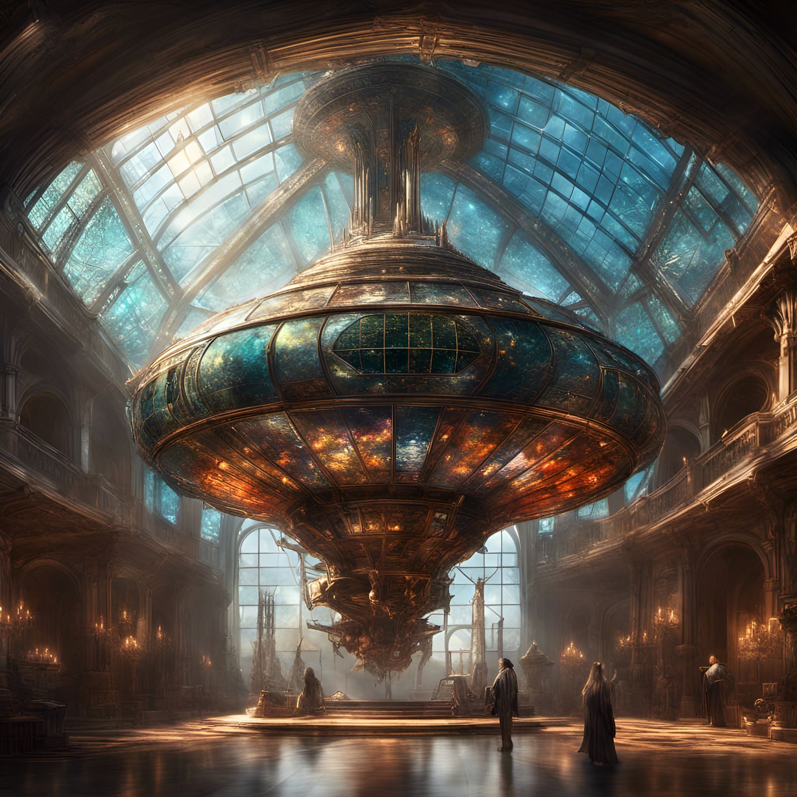 Tiffany Glass Starship: Epic Cinematic Digital Art