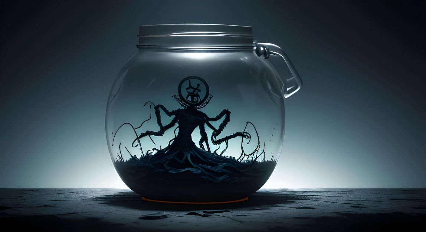 Eldritch Horror Figure Trapped in a Jar, Surreal Psychologic...