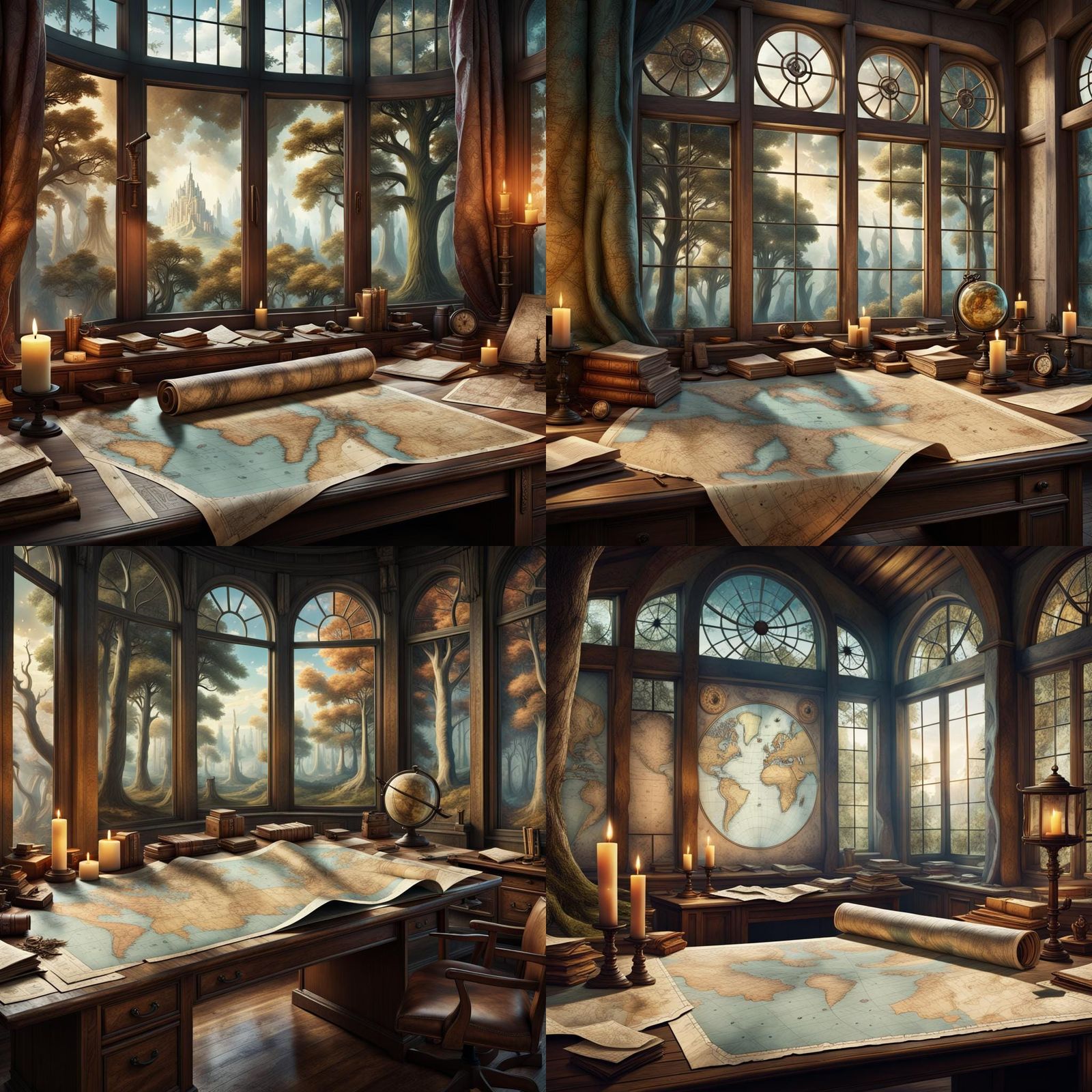 Forgotten Study with Old Maps in Detailed Matte Painting
