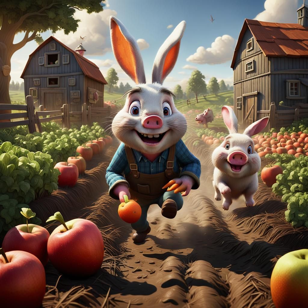 Funny Farm Escape: Carrot, Rabbit, Apples, Pig