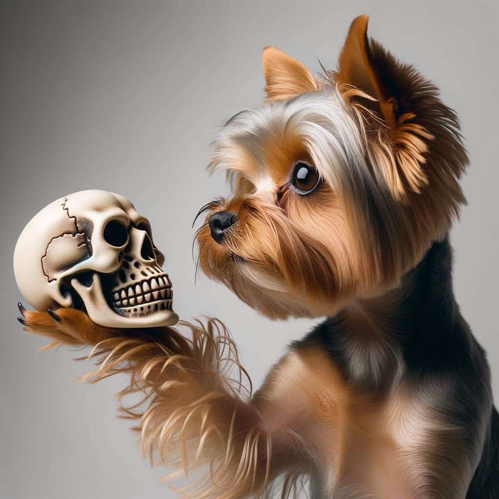 Hamlet Dog Ponders Skull Toy: To Chew or Not to Chew