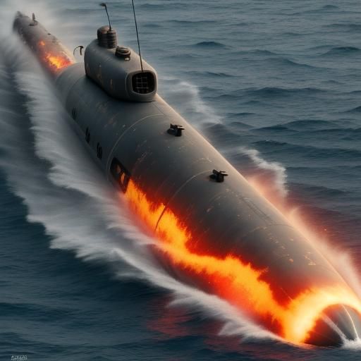 Submarine Ablaze: A Scene of Battle Damage