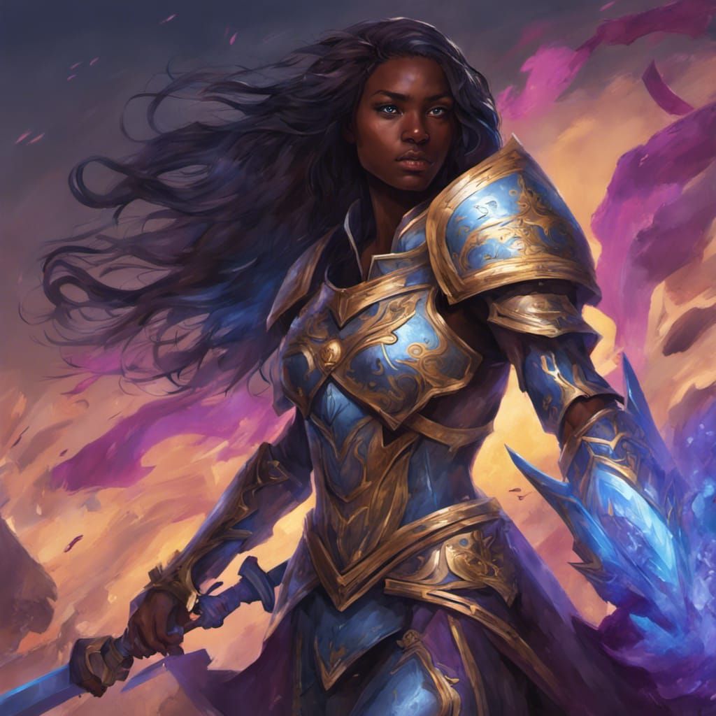 Battlefield Warrior with Magic Sword, Hyperdetailed Art