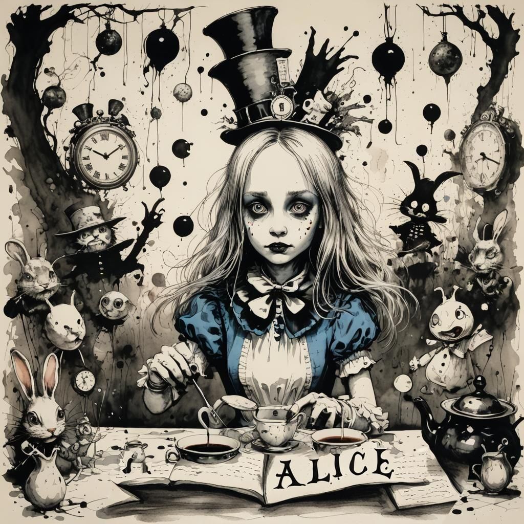 Alice in Abstract Ink Illustration