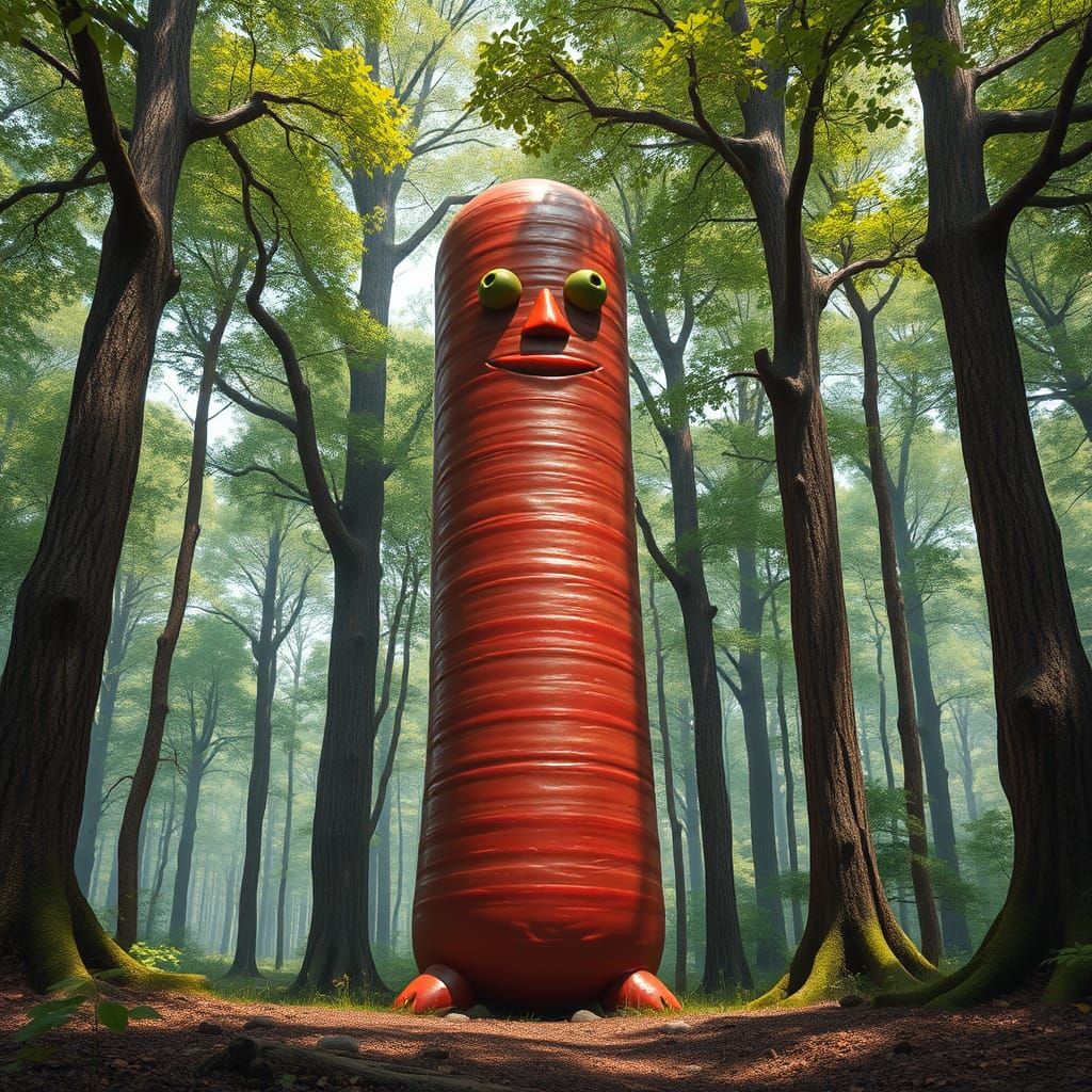 Salami Golem in Forest Clearing, Beksiński Style