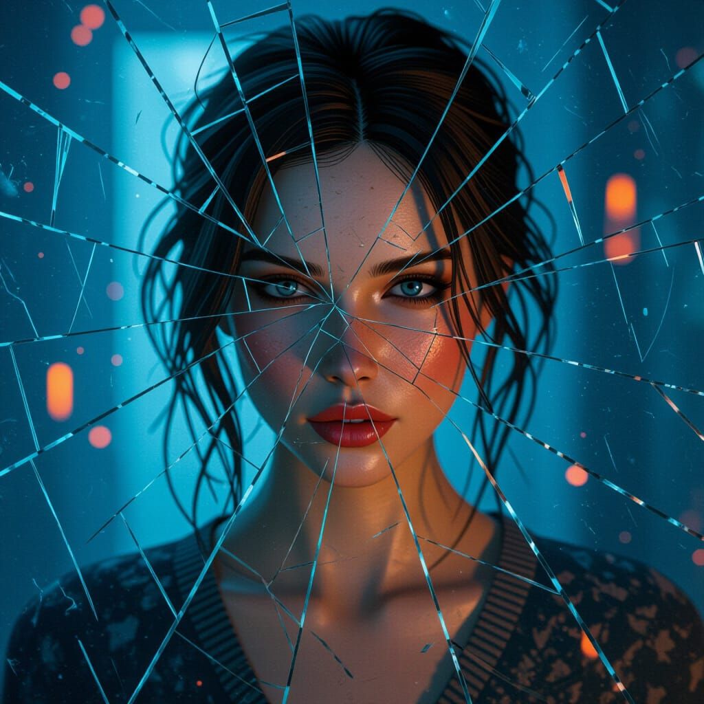 Distorted Portrait of Woman in Glitch Art Style