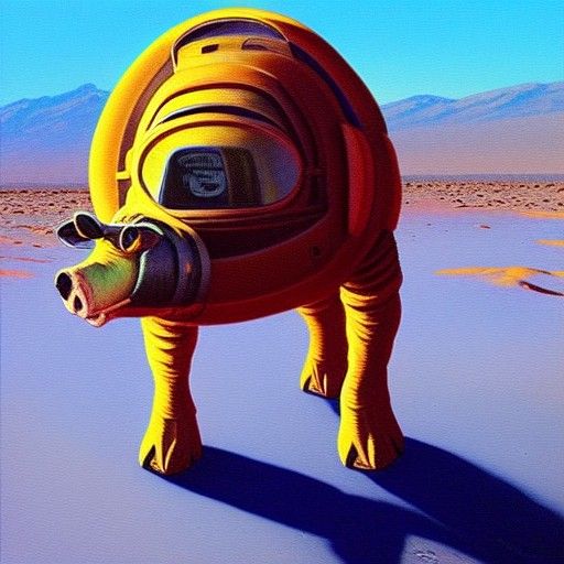 Blue Alien Pig on Mars, Oil Painting