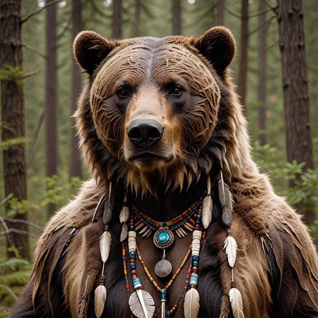 Shaman Transforms into Grizzly Bear, Realistic Art