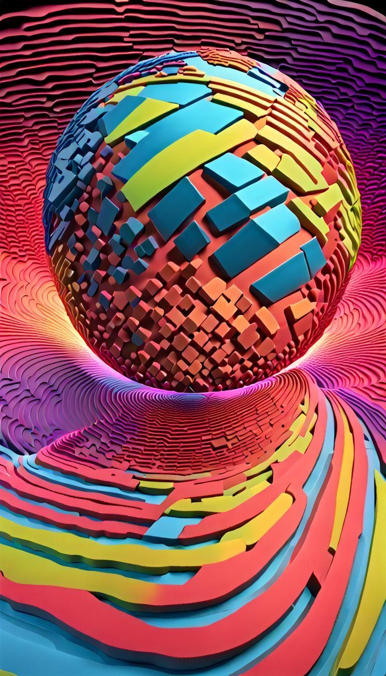 Sphere Turning Inside Out in Neon 3D Colors