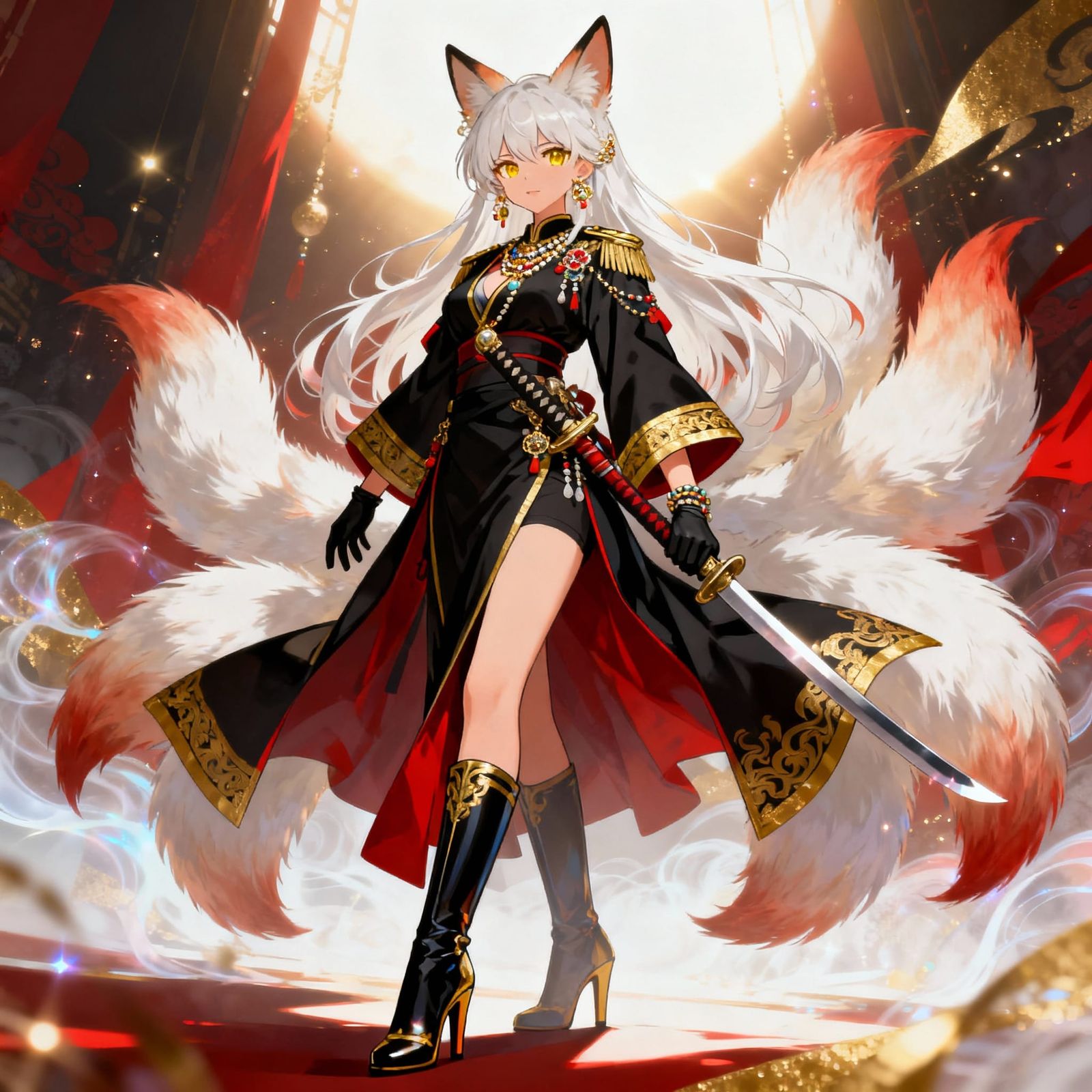 Anime Admiral with Kitsune Tails and Golden Eyes