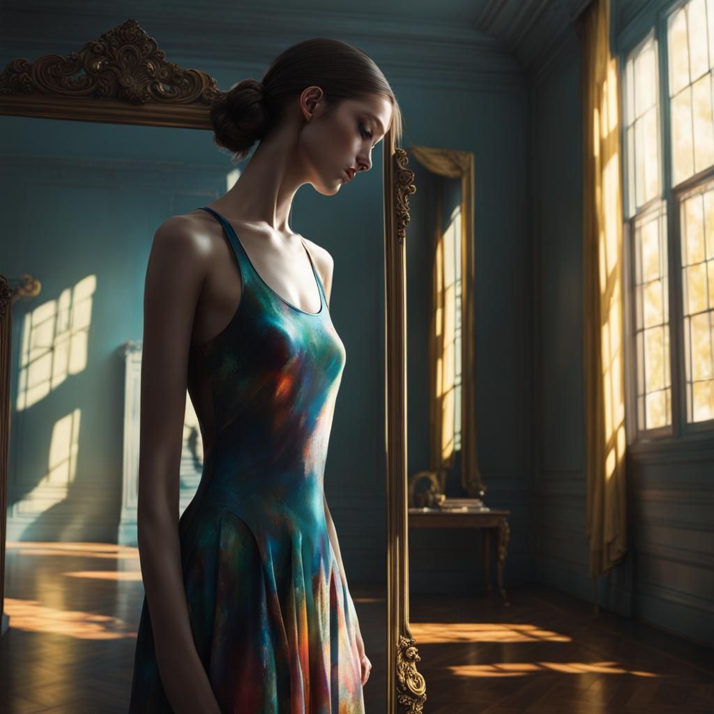 Sad Girl in Empty Room: Hyperrealistic Splash Art