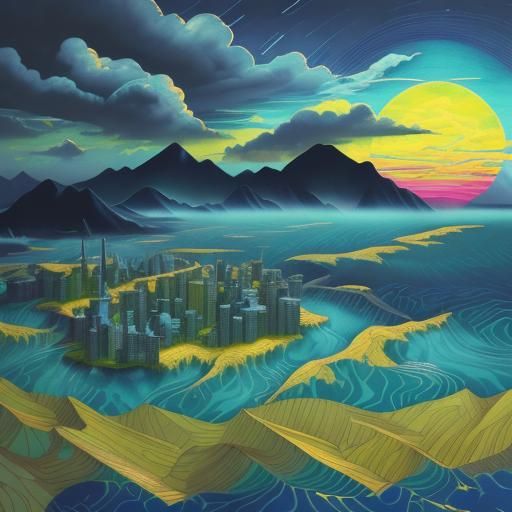 Vaporwave Zentangle Migration in Metallic Watercolor