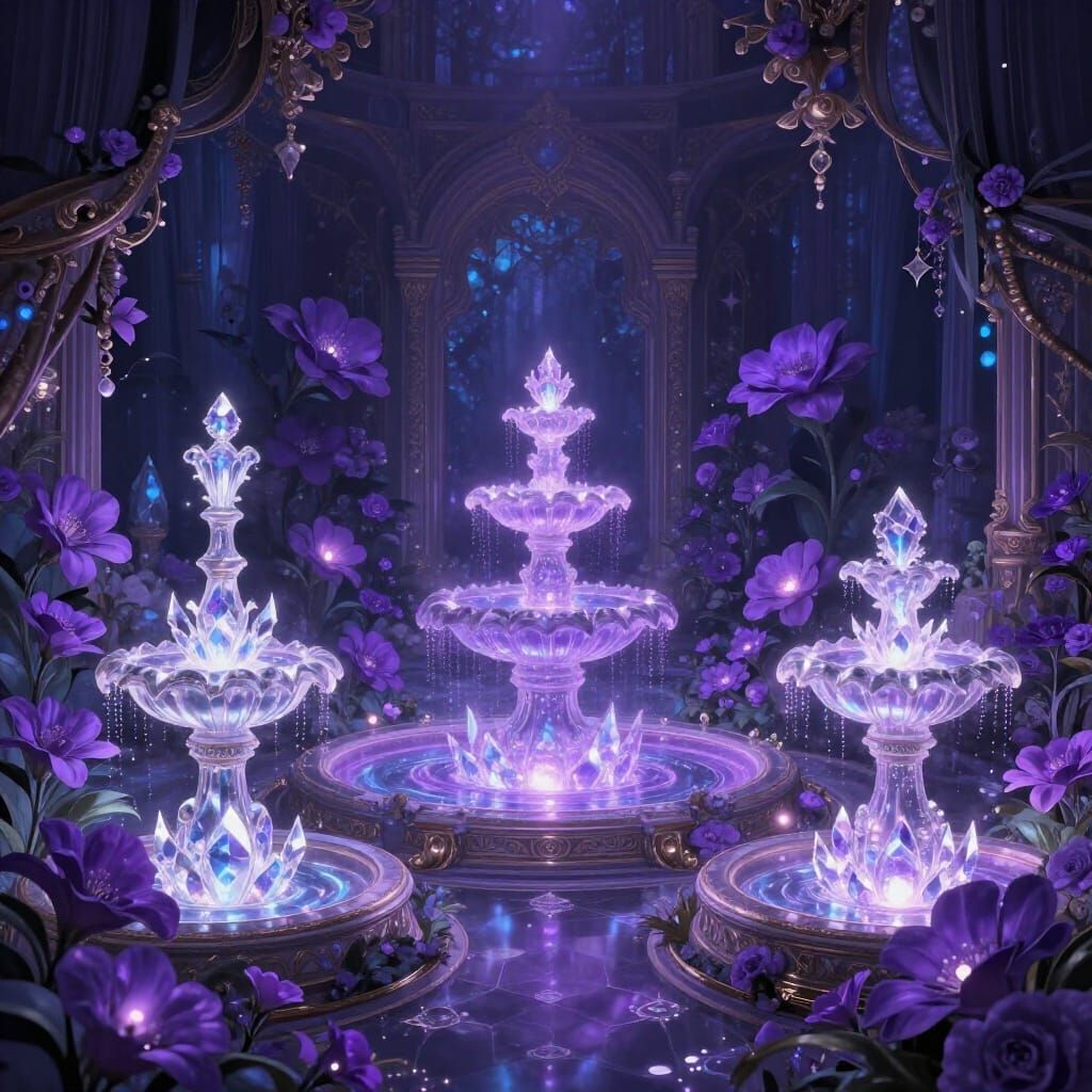 Enchanted Retro-Futuristic Garden of Glowing Violet Flowers