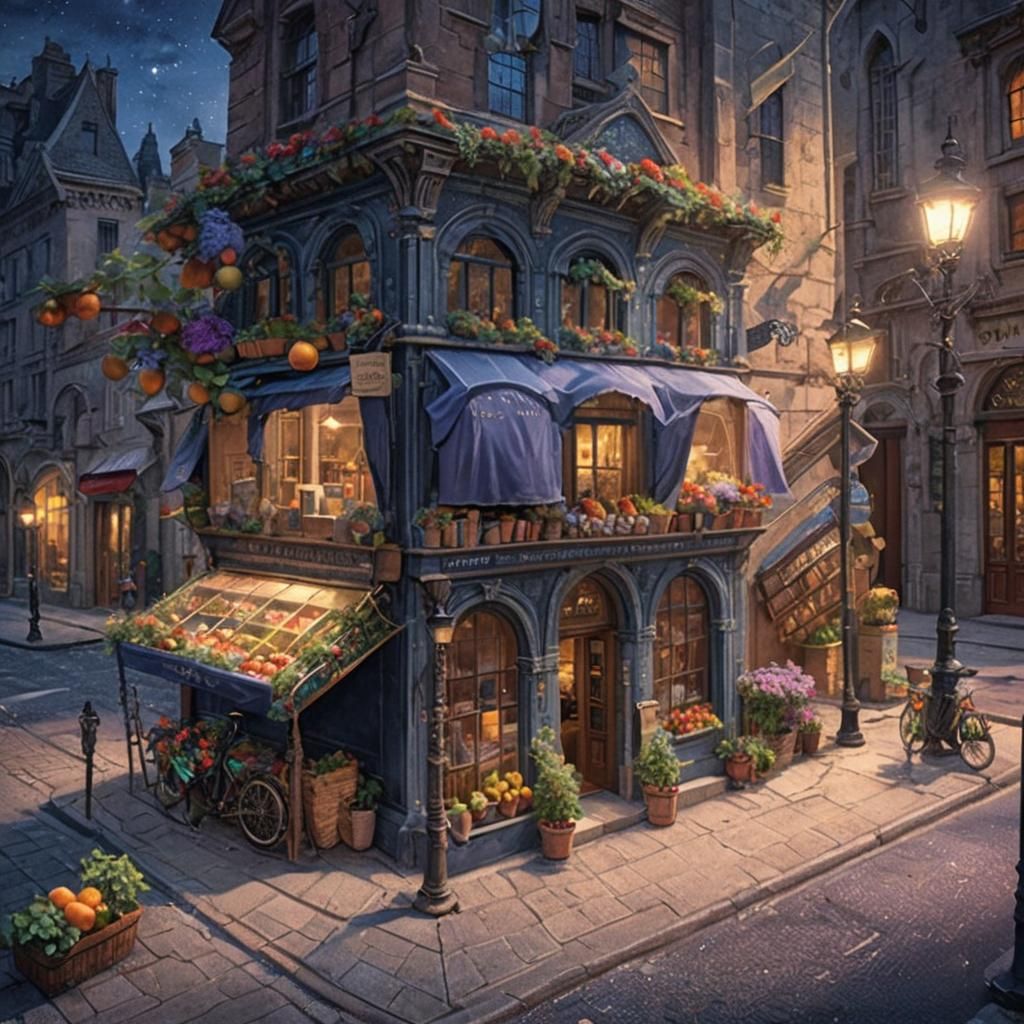 Transatlantic Bookstore at Night: Digital Matte Painting