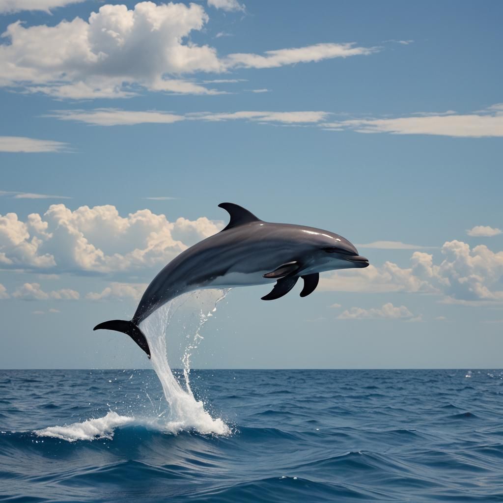 Blue Dolphin Leaping from Ocean