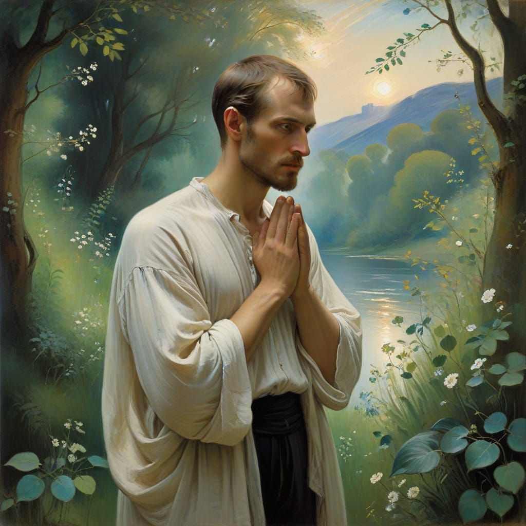 Meditative Figure Lost in Ethereal Reverence