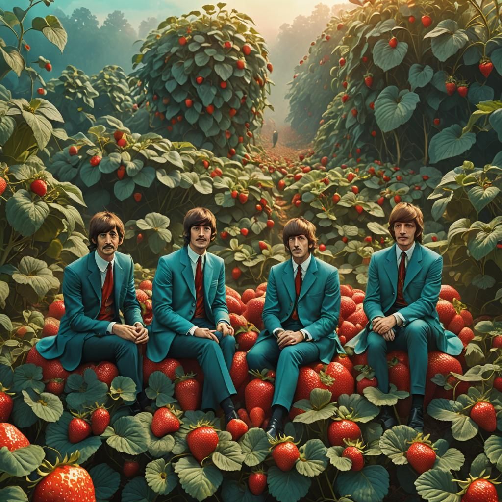 The Beatles in Surreal Strawberry Field, Digital Art