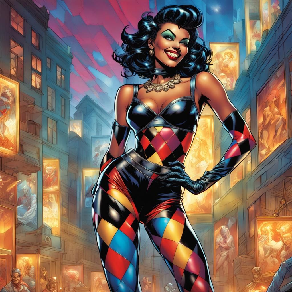 Harlequin in Bra and Pantyhose: Comic Book Art