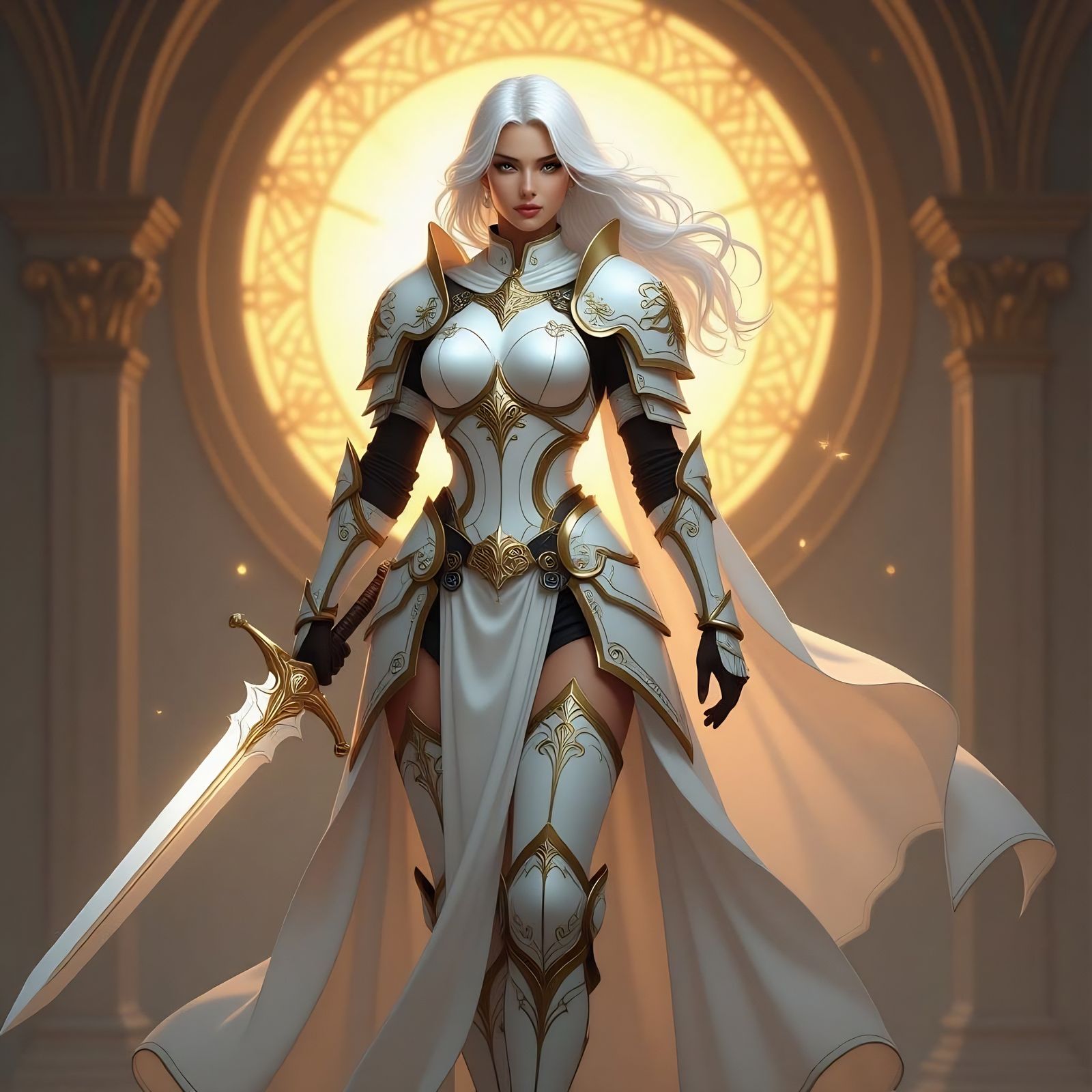 Regal Female Paladin in White Armor