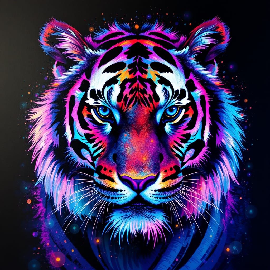 Fluorescent Mosaic: Abstract Tiger Portrait