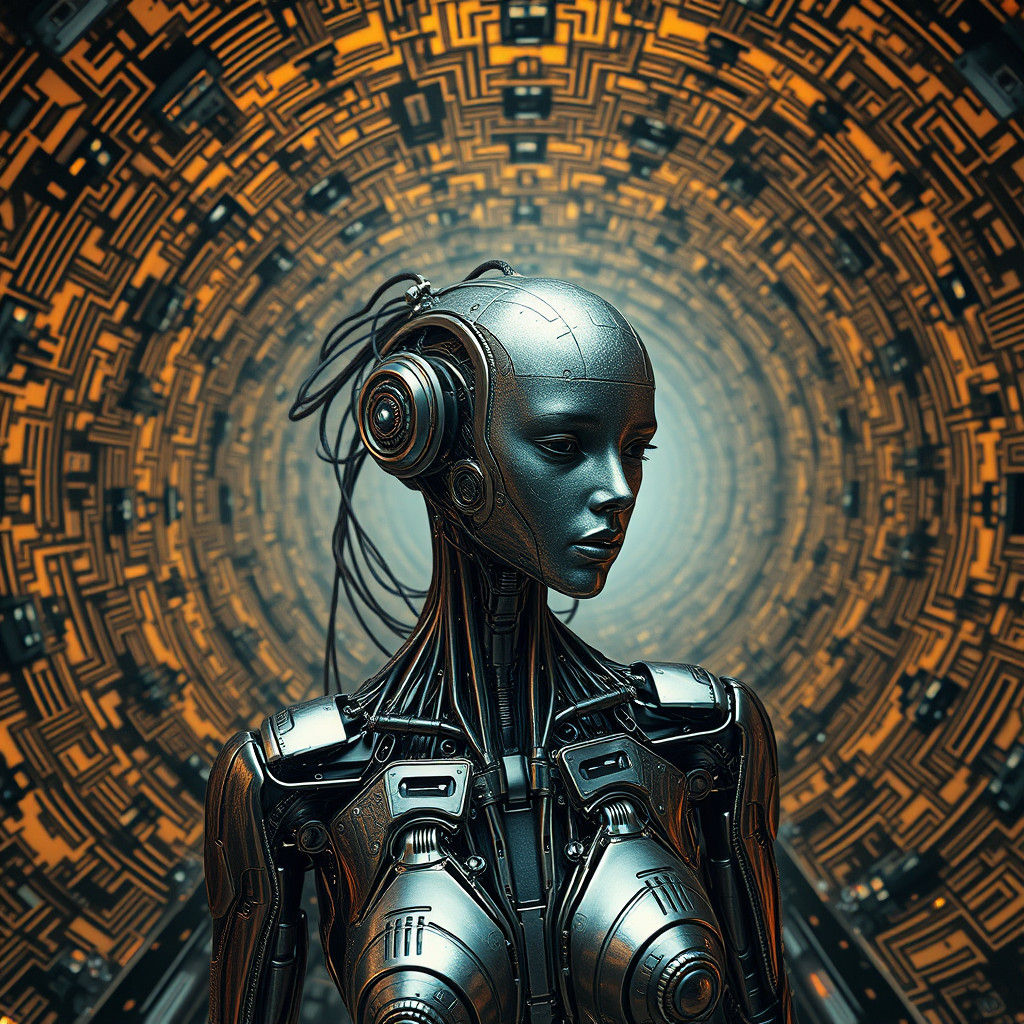 Android in Warped Reality: Surreal Sci-Fi Dreamscape