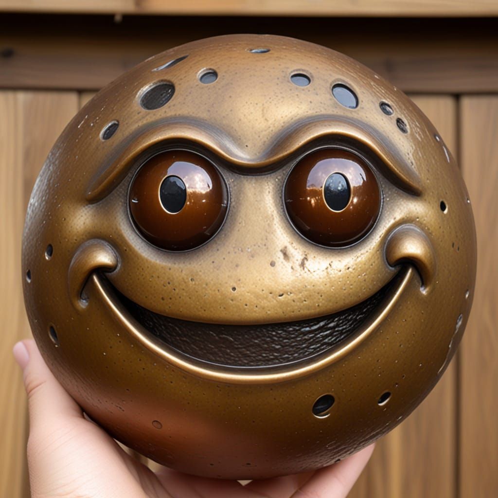Giant Bronze Three-Eyed Smiley Face Sculpture