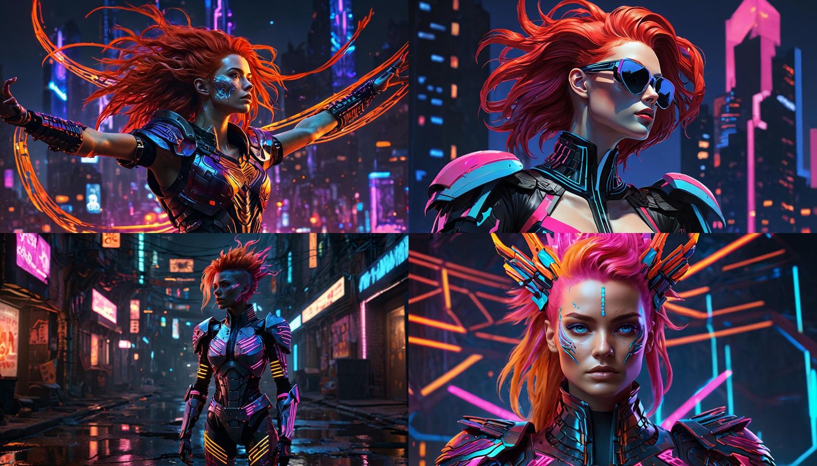 Fiery Bird Woman in Bone Armor: Synthwave Neon Art