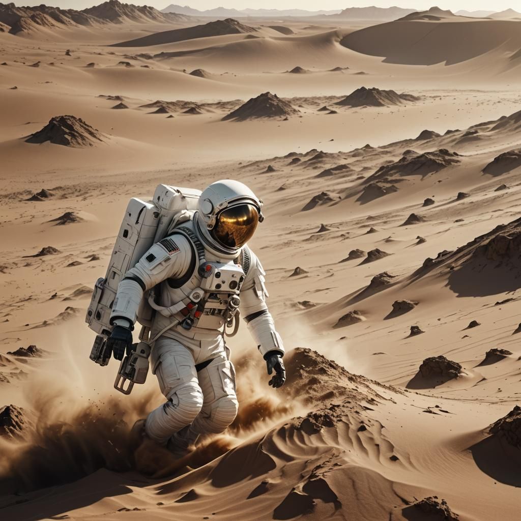 Biomechanical Astronaut Crumbling in White Desert