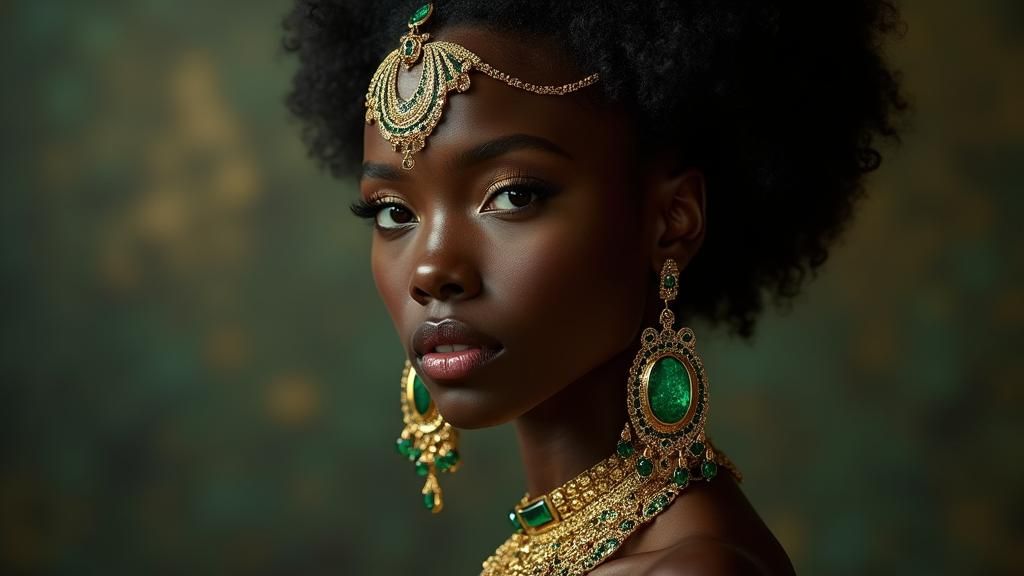 Emerald and Gold Portrait in Dark Fantasy Style