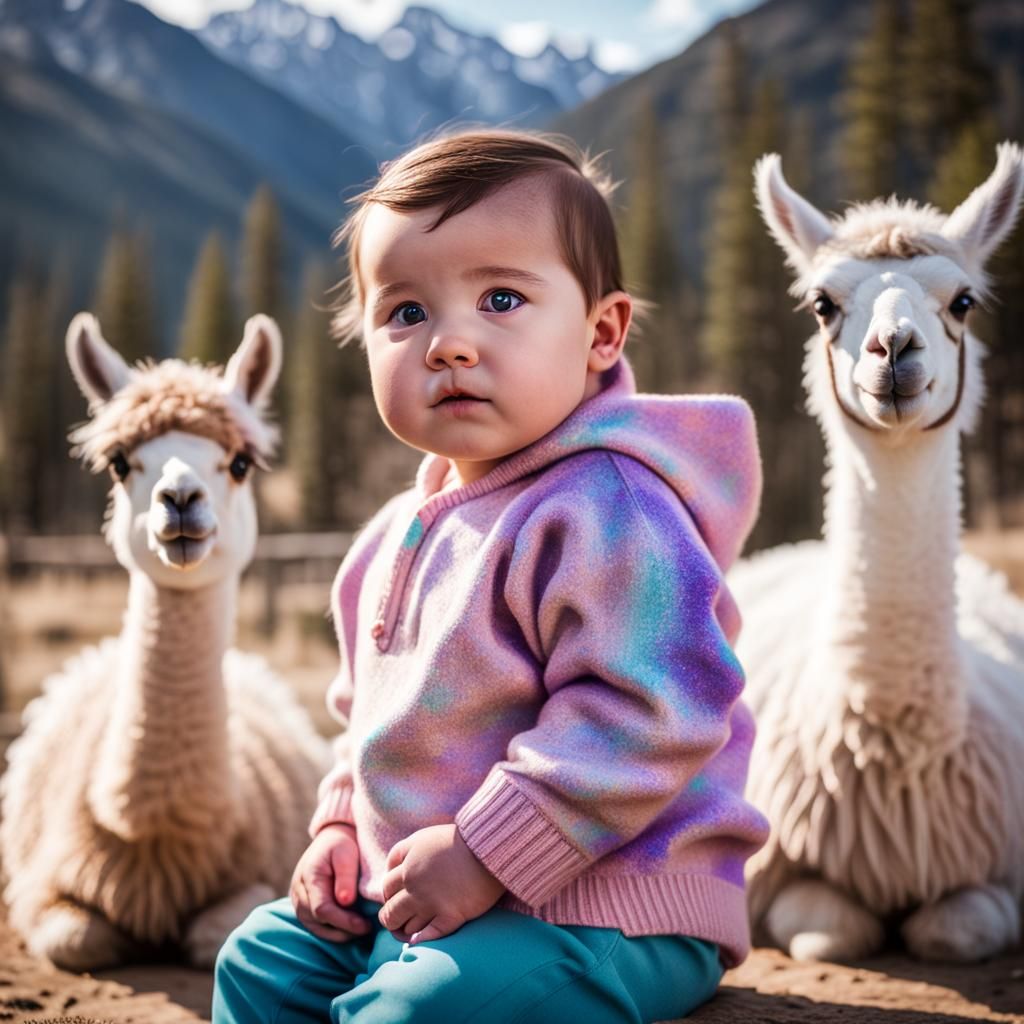 Chubby Babies and Llamas in Glitter Sky