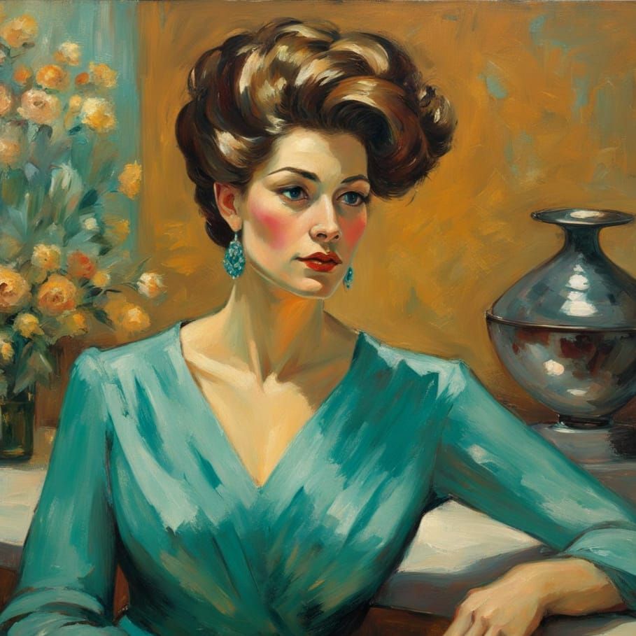 Post-Impressionist Portrait: Elegant Women in 1950s Style