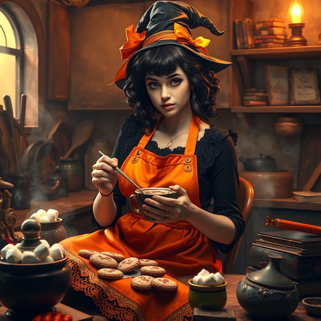 Halloween Witch Creates Magical Treats, Digital Art