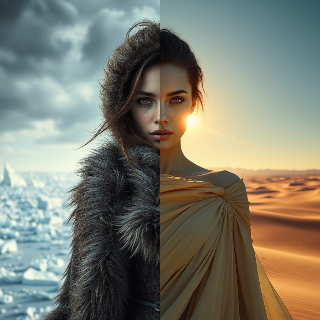 Woman in Antarctic Storm Meets Desert Sun