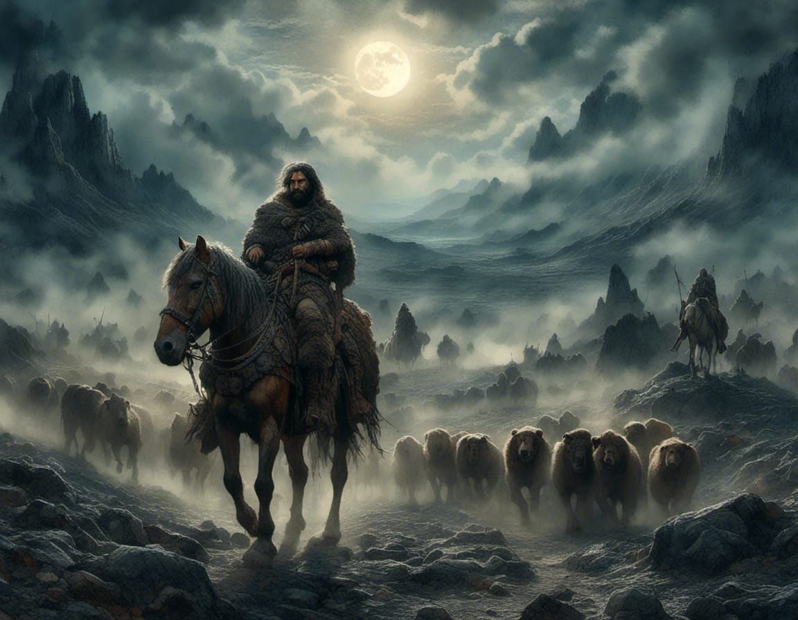 Ethereal Souls Drifting in Dreamlike Lunar Landscape